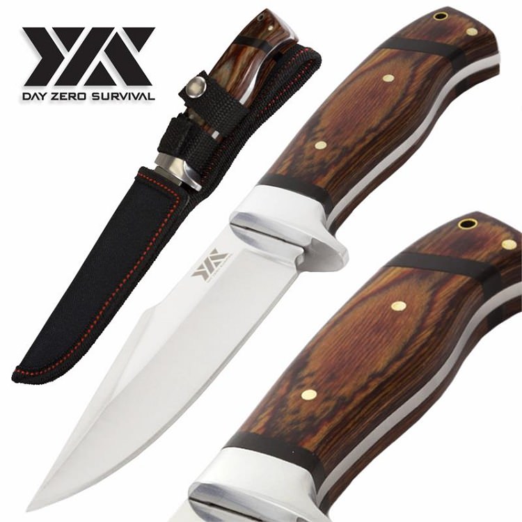 8.5" Day Zero Survival Hunting Knife Wood Handle Tacitcal Fixed Blade - Tophatter's Army Products & Self Defense Collectible Weapons - Tophatter Daily Deals